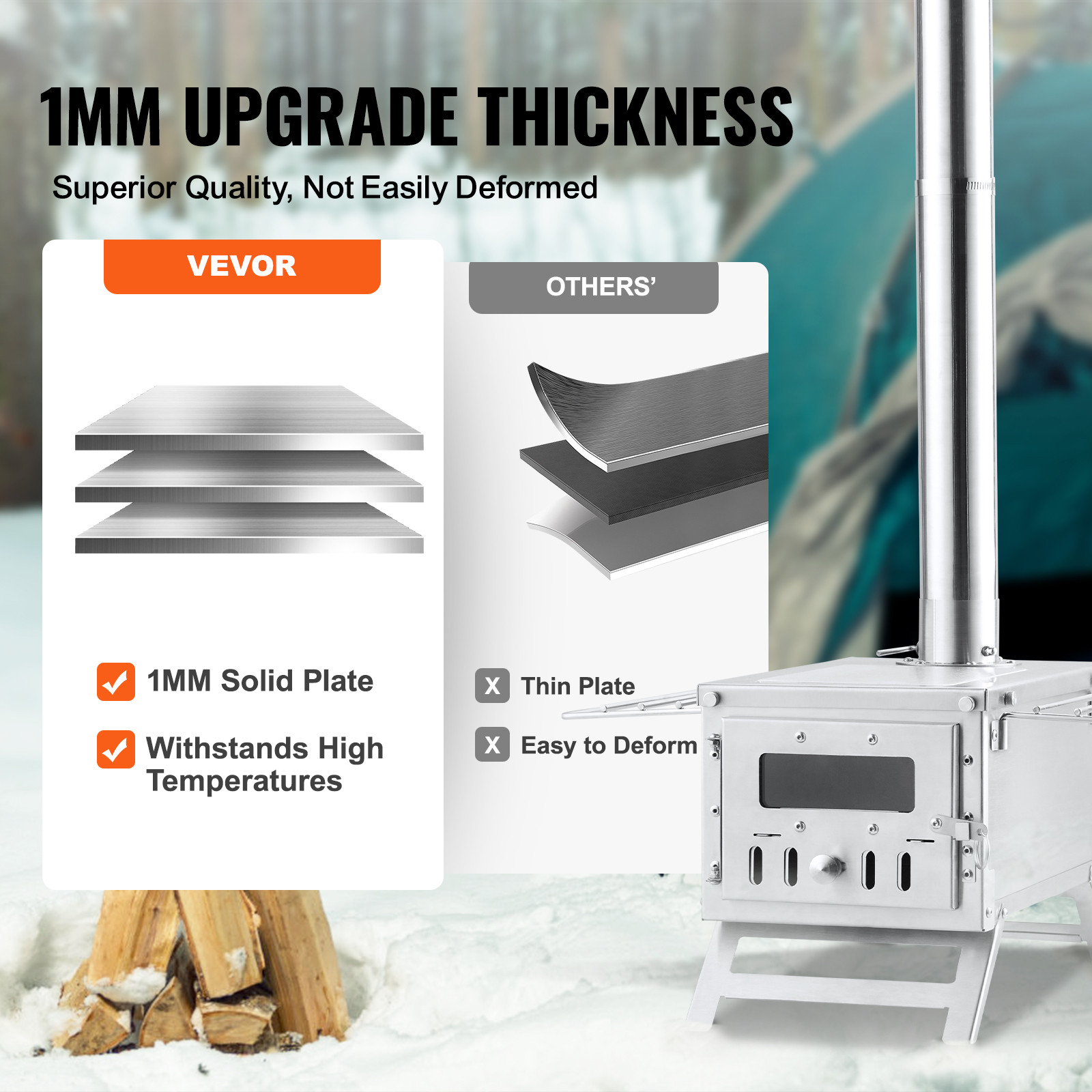 VEVOR Portable Wood Stove Camping Hot Tent BBQ Stove with Pipes