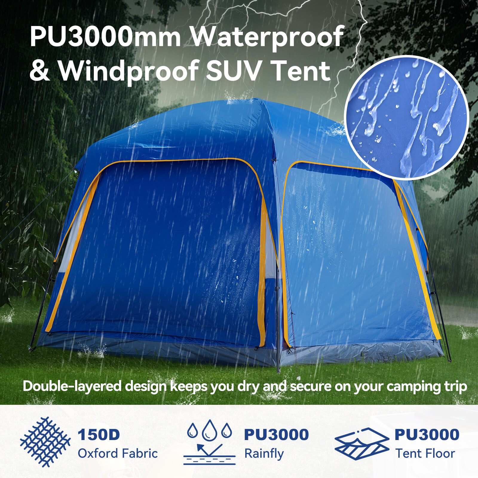 NAIZEA SUV Tent for Camping, 6-Person Car Tent 8.2'*8.2'*87in(H) With 2 Porchs