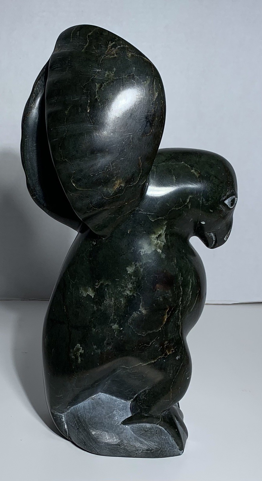 Vintage INUIT SOAPSTONE BIRD CARVING SIGNED 13” CANADIAN