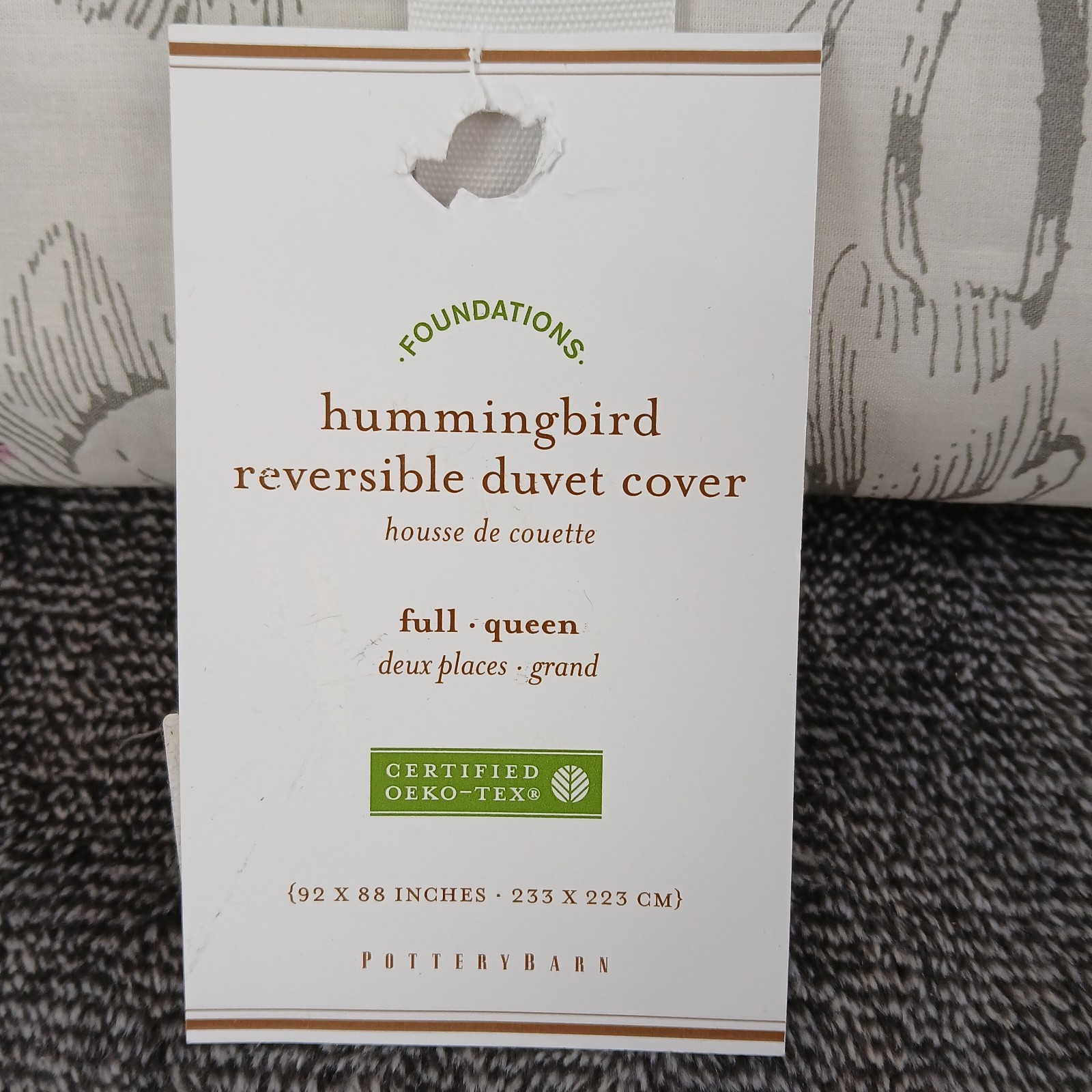 Pottery Barn Reversible Hummingbird Butterfly Duvet Cover Queen/Full Cotton New