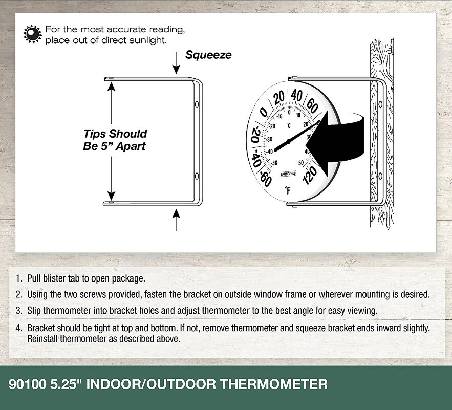 Outdoor Wall Analog Patio Thermometer Mounting Bracket Temperature Reader New
