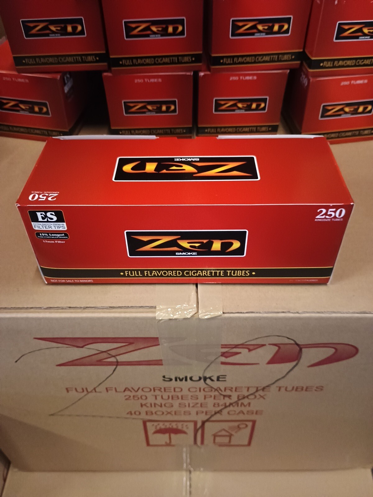 Zen Red King Size Full Regular Cigarette Tubes 40 Box Case