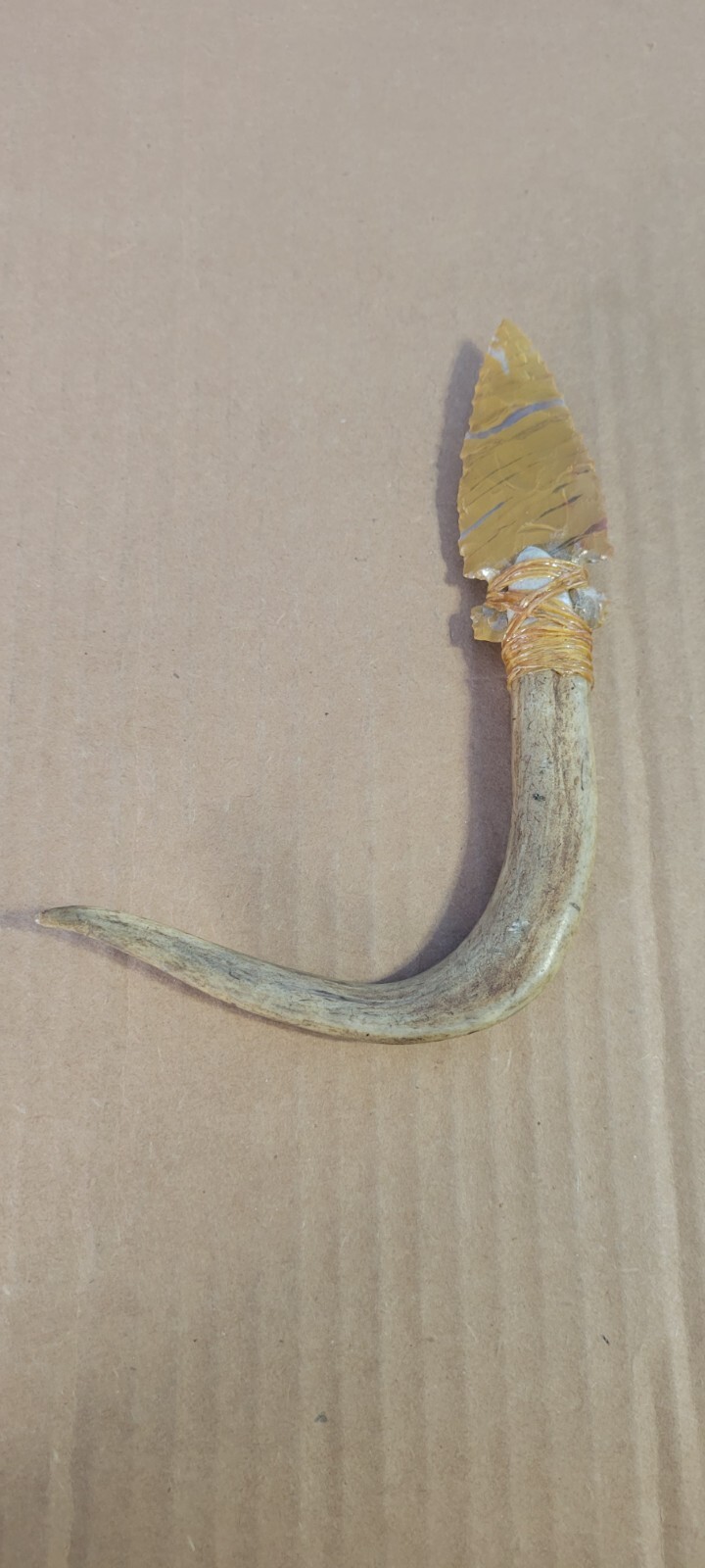 Native American Stone Blade w/Deer Antler Handle Jasper Oregon Dbl. Edge Nice!