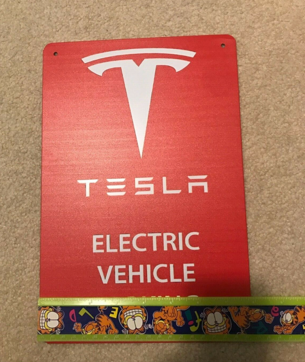 NEW Tesla Logo Cybertruck Parking Sign EV Electric 8"x12" Metal Charging Garage
