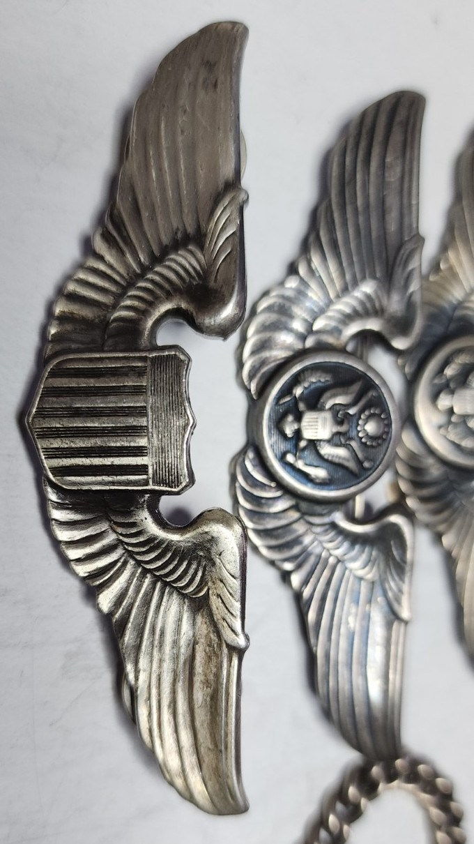 WW2 AAF Sterling Pilot, Ariel Gunner, Crew Member Wings & Gold & Silver Bracelet