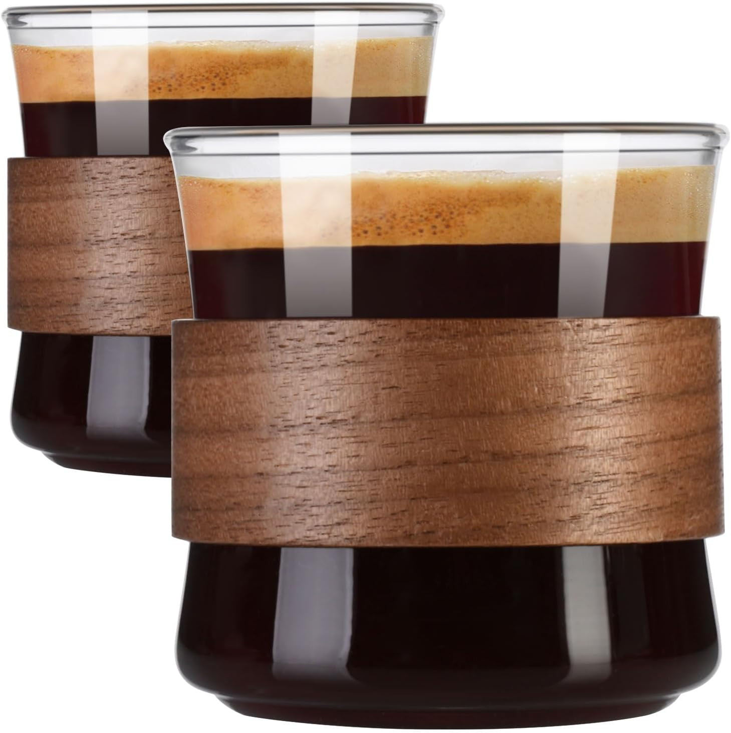 Espresso Cups Set of 2 with Wooden Ring, 8 OZ High Borosilicate Espress