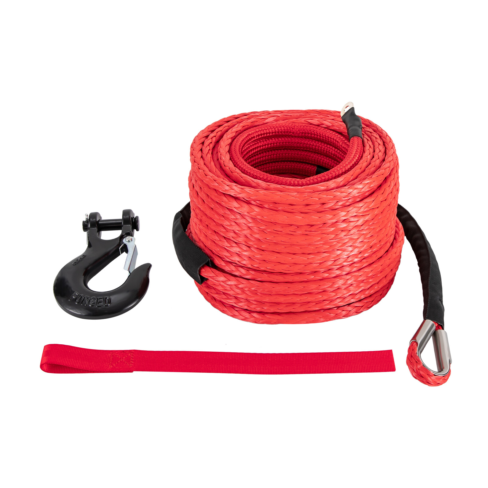 3/8" x 100ft Synthetic Car Tow Rope with Hook, 23,809 lbs Strength