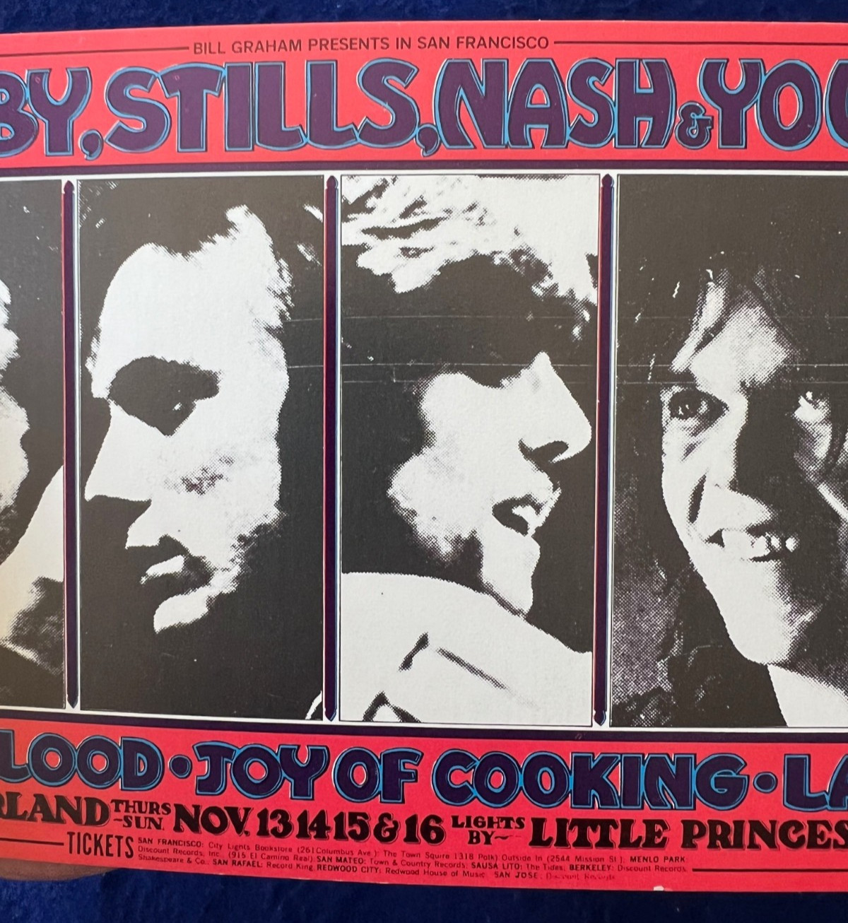 NICE 1969 Crosby Stills Nash Neil Young Concert Handbill Randy Tuten Winterland