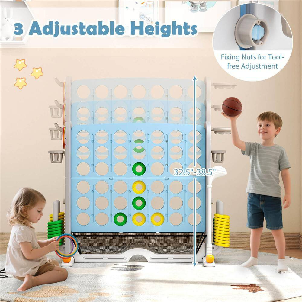 Giant 4-In-A-Row Game Set with Ring-Toss, Basketball Hoop, Golf Club and Cup Hol