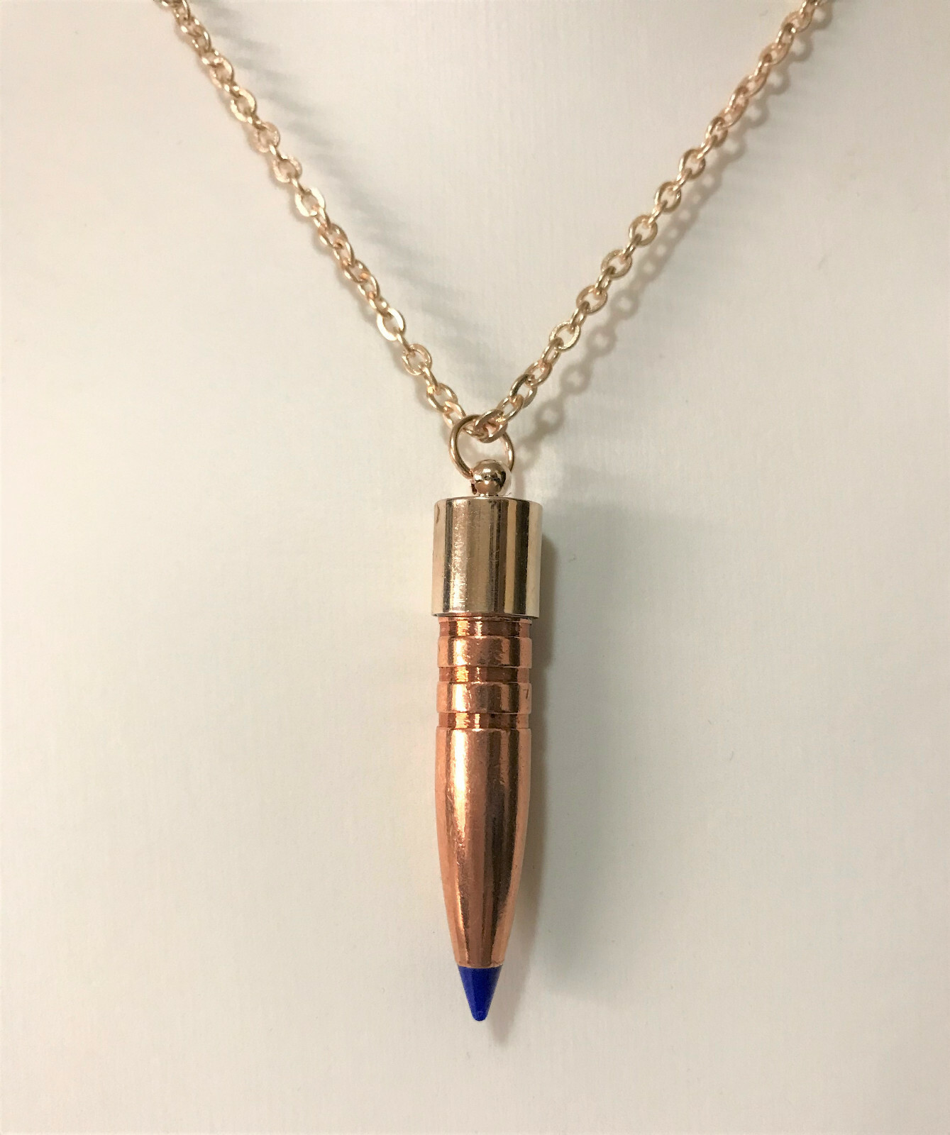 30 Cal Blue Tip HOGSTOOTH Rose Gold Necklace ~ Veteran Made ~