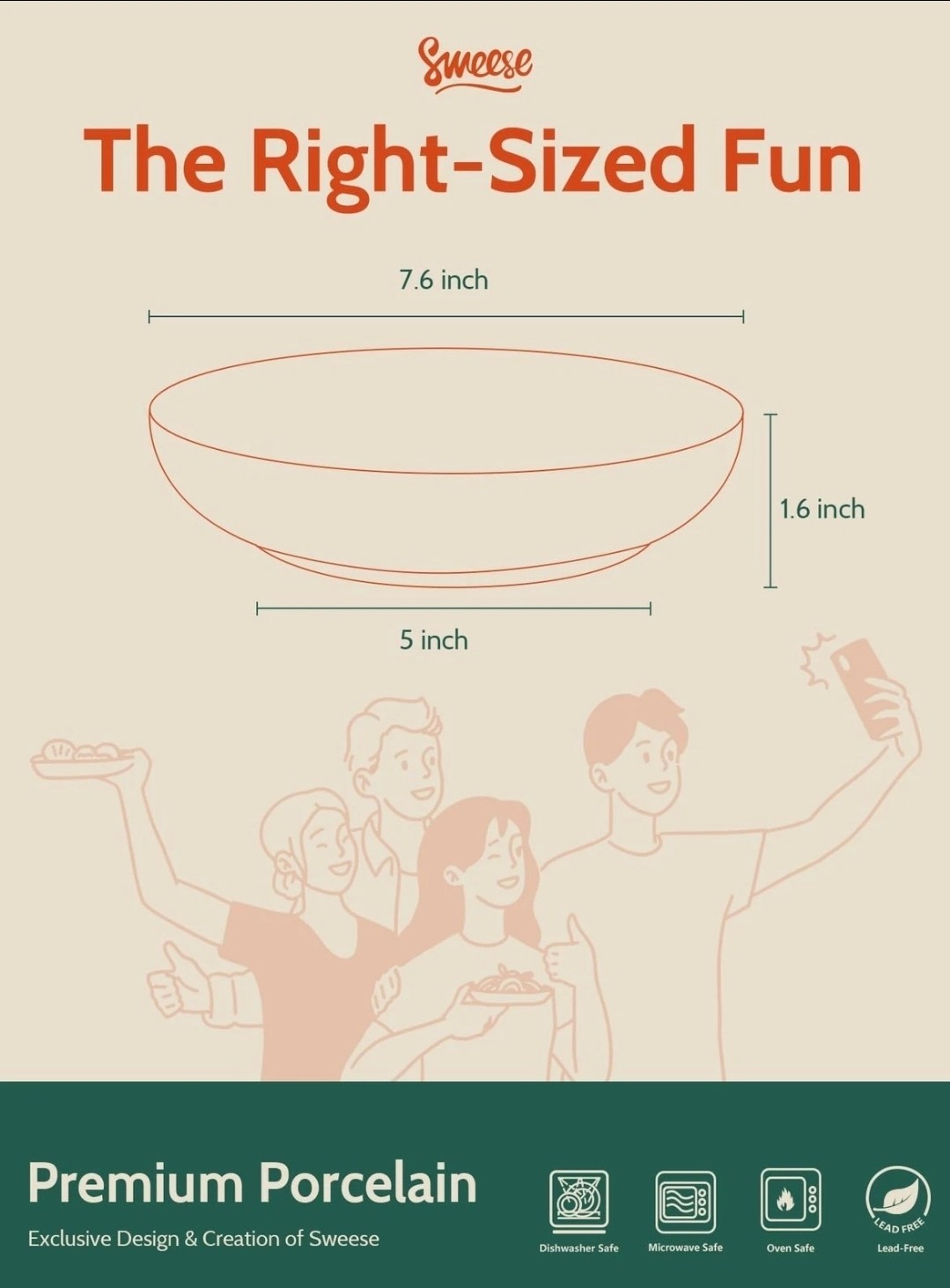 PASTA BOWLS Porcelain Salad Serving Bowl Multi Set of 6 22oz 7.6 Inch SWEESE