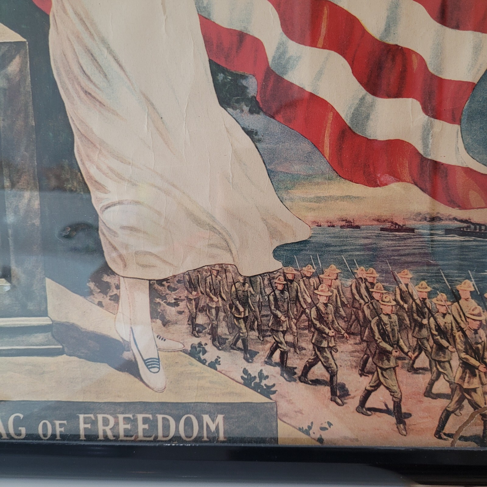 Antique Original WWI Poster Flag of Freedom 1918 21" x 17" Framed USA *READ*