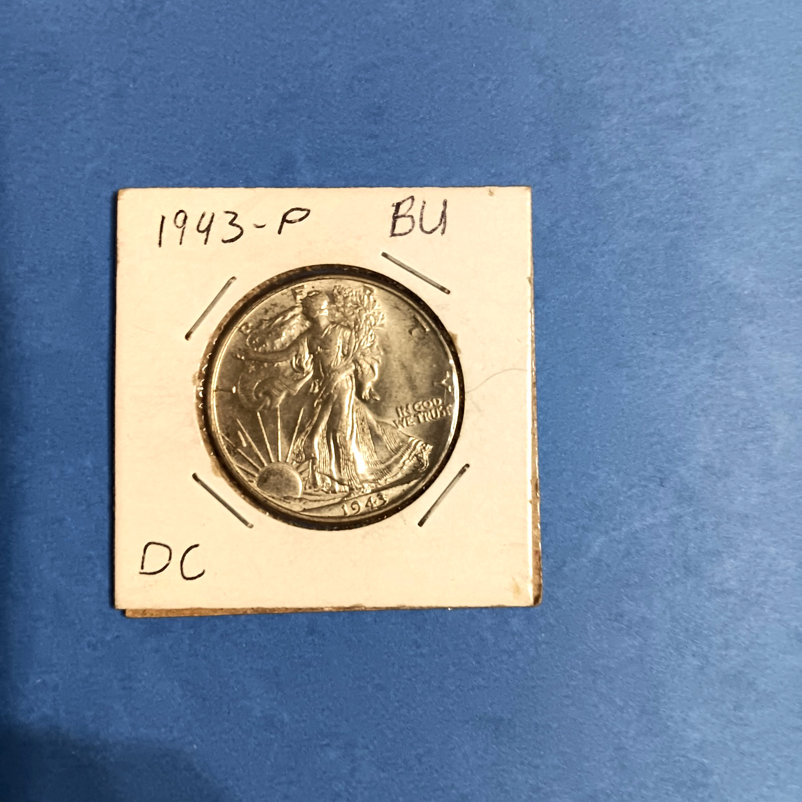 1943 P UNCIRCULATED WALKING LIBERTY HALF DOLLAR-GENUINE U S 90%SILVER COIN