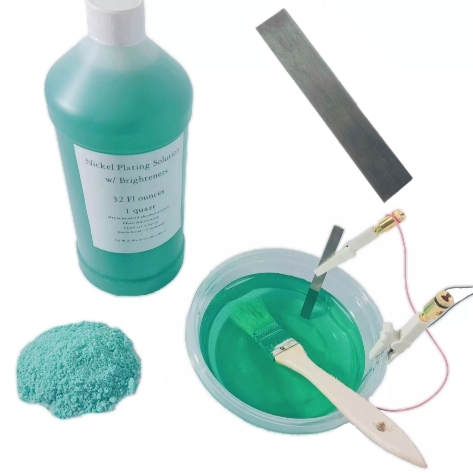 Nickel Plating Kit, 32oz Solution, Anode, Brighteners, Power Supply, Tutorial