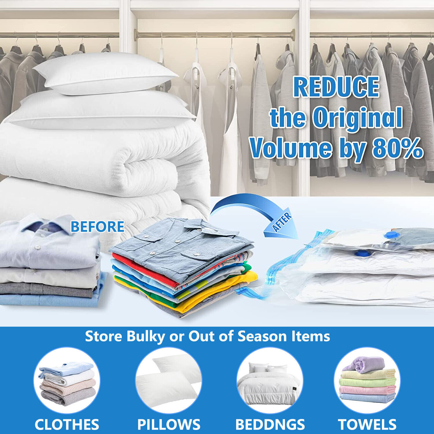 Jumbo Vacuum Storage Bags Travel Space Saver Set with Hand Pump