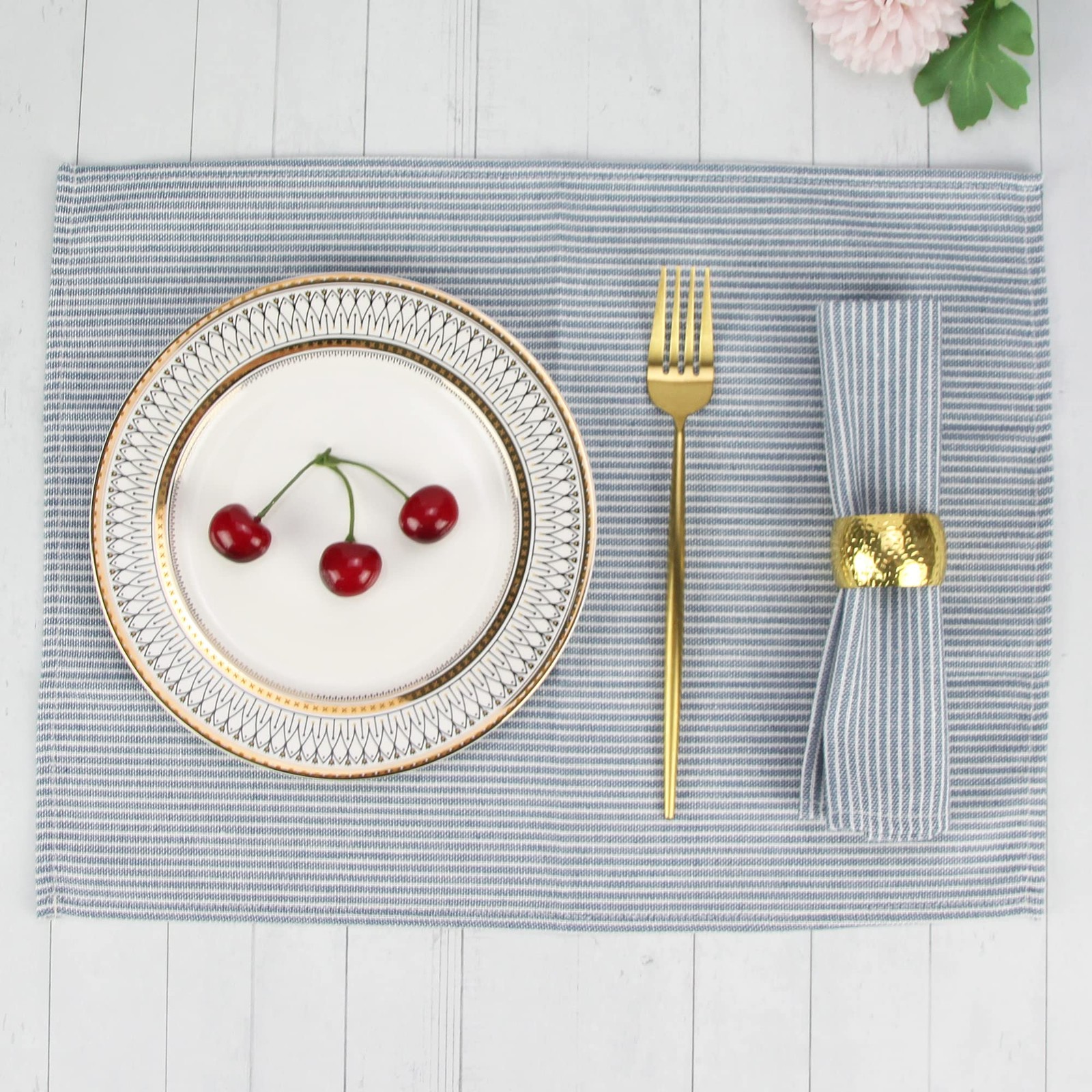 Narrow Striped Cotton Linen Blended Dinner Cloth Napkins - Set of 12 (40 x 30...