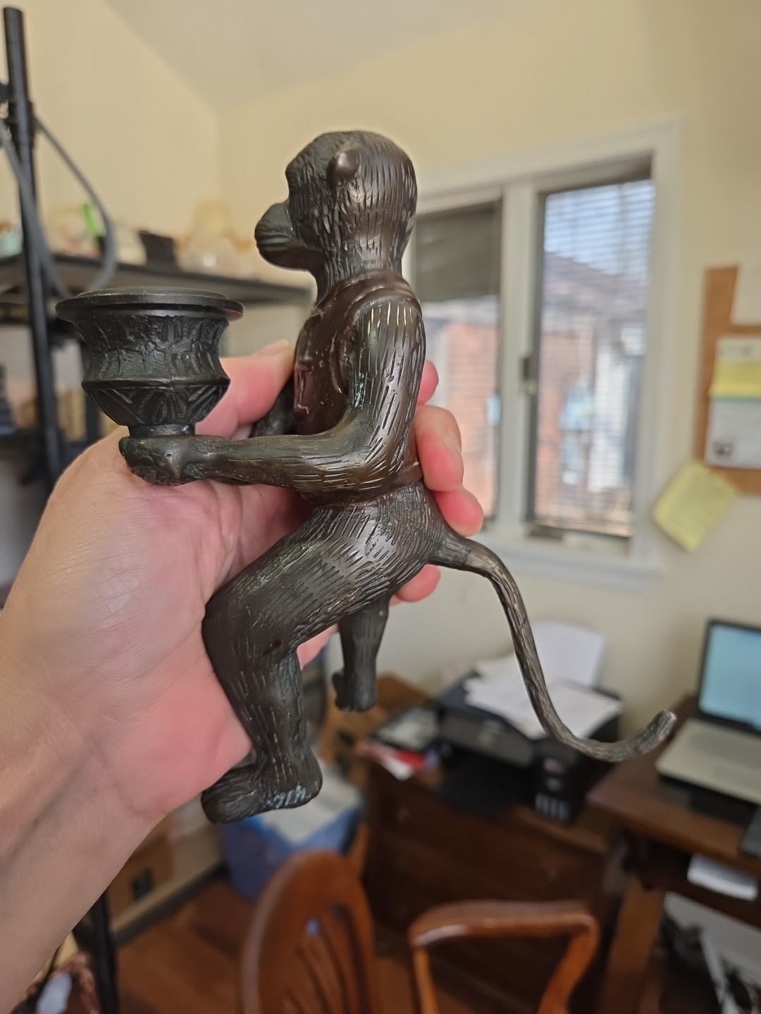 Antique Vienna Bronze Monkey Sculpture with Candle Holder 6.5" #2