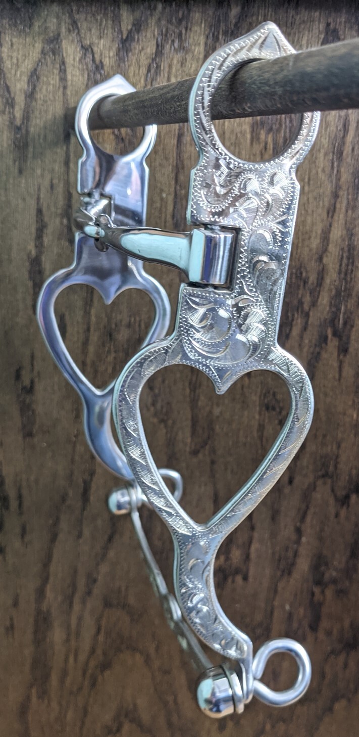 Western Silver Heart Cheek Show Bit - 5" Snaffle Mouth - 8" Cheek