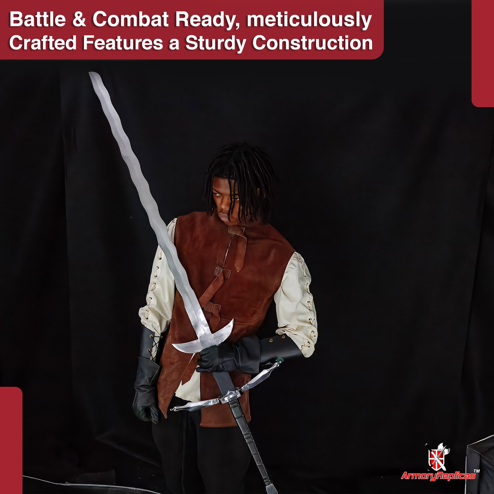 Majestic German Flamberg Two-Handed Sword with Zweihander Leather Ricasso 61"