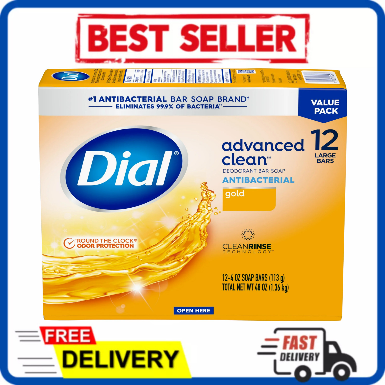 Dial Gold Antibacterial Deodorant Bar Soap 4 oz 12 Bars Advanced Deep Clean New