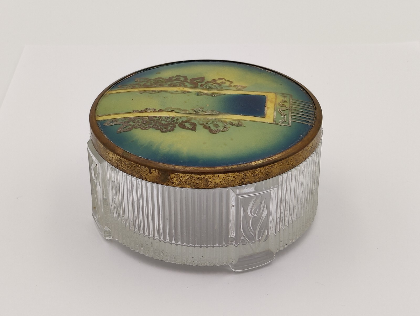 Antique Vanity Glass Powder Jar 3.5"D x 2"H