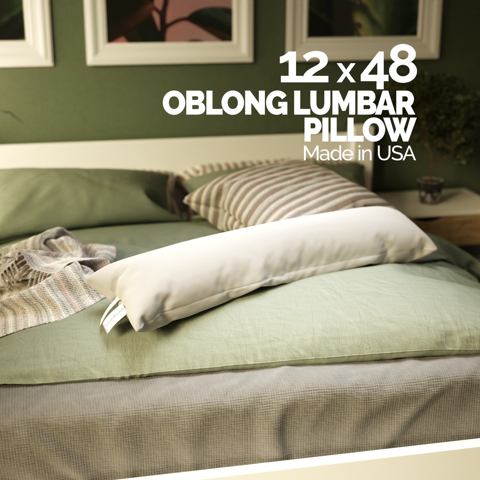 12 x 48" Lumbar Pillow Inserts Forms Down Alternative Boudoir Pillows USA Made