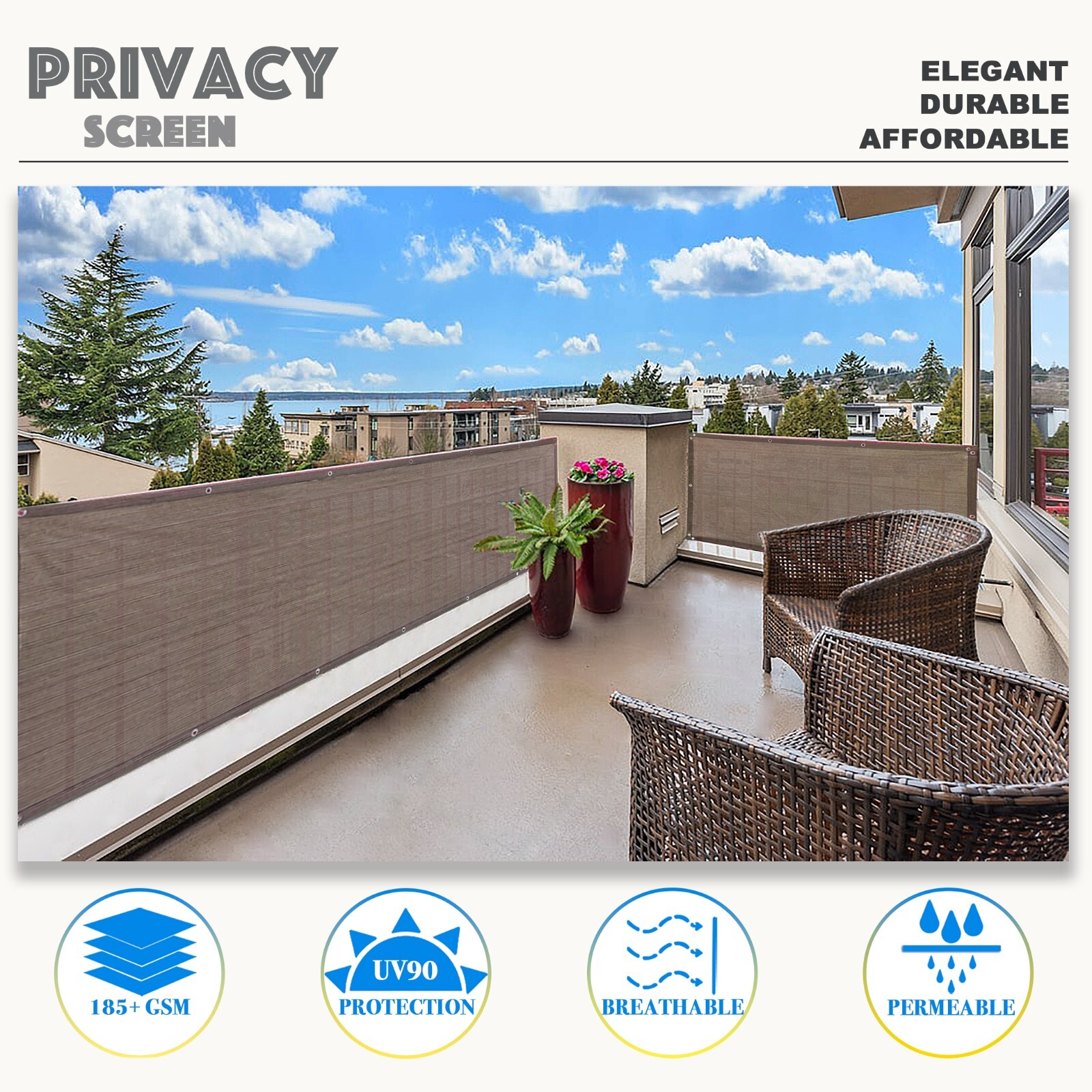 3', 4', 5', 6' Tall Outdoor Privacy Mesh Fence Screen Cover Garden Patio Brown