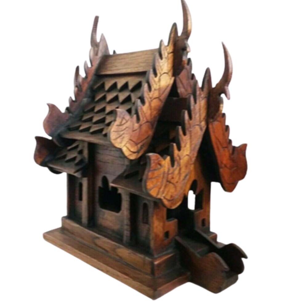 Home Collectibles Thai Small Temple Buddha Wooden Spirit House Buddhist Handmade