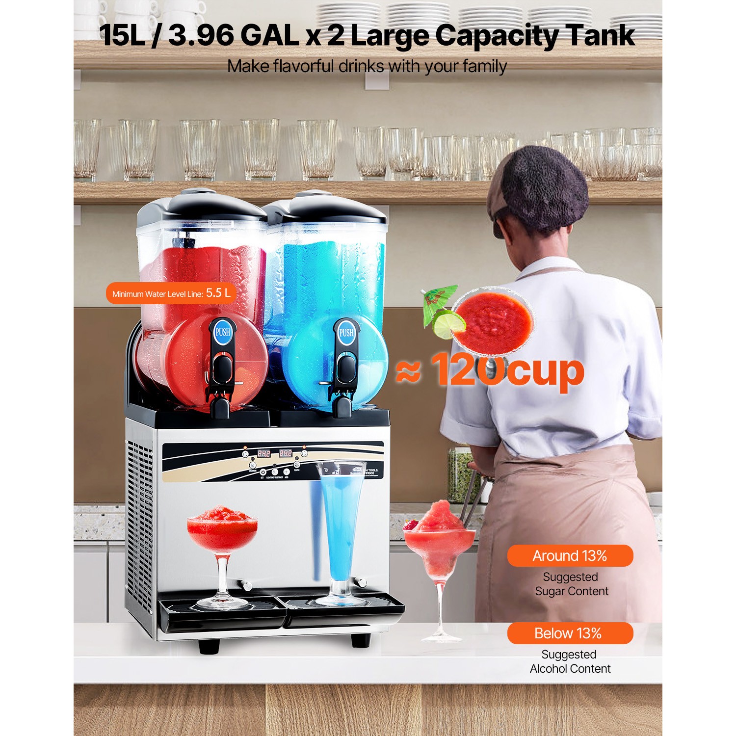 Commercial Slushy Machine 15Lx2 Tank Margarita Smoothie Cold Frozen Drink Maker