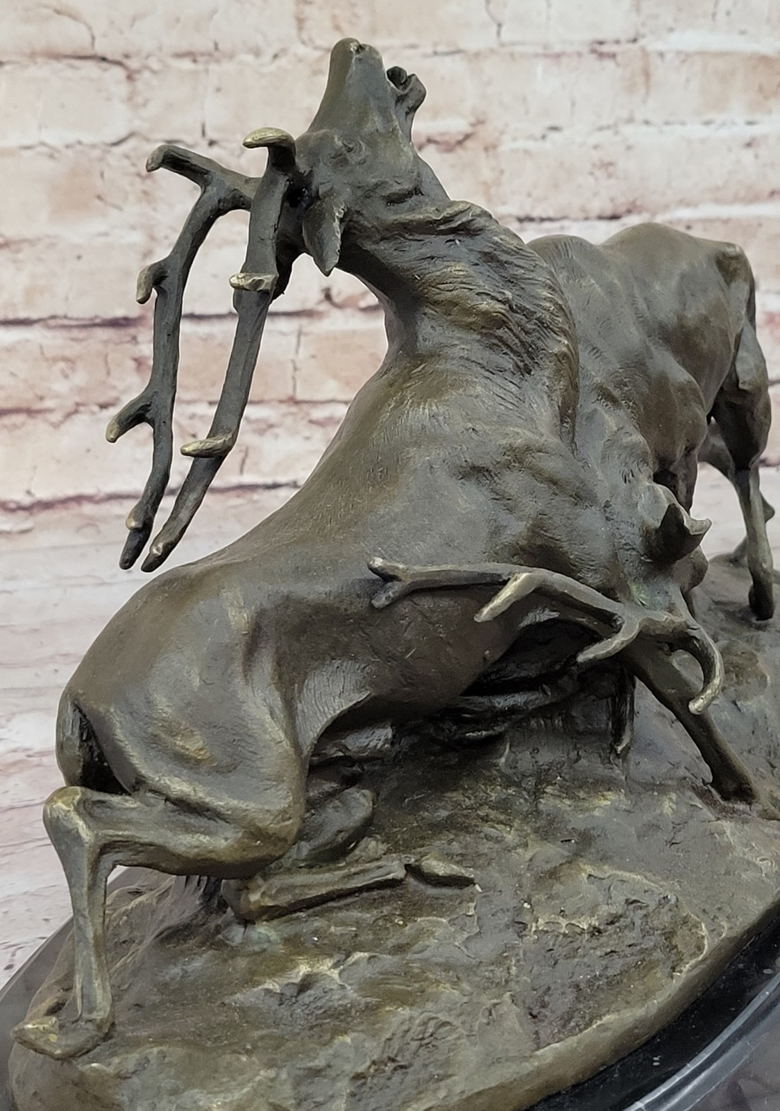 Art Deco Brown Patina Two Stags Museum Quality Bronze Hot Cast Sculpture Sale