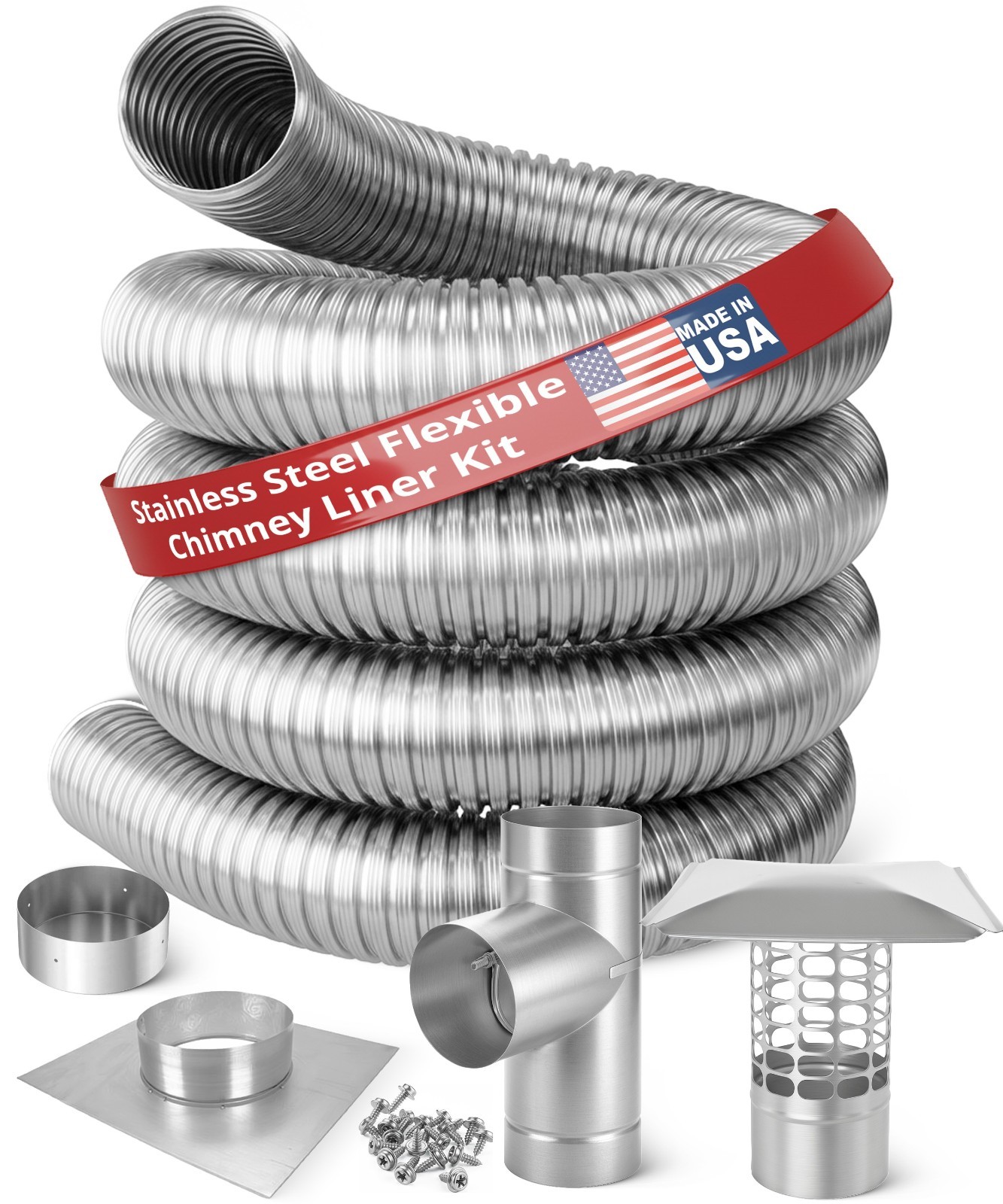 FOREVER® VENT 5" FLEX-ALL SINGLE PLY ALL FUEL STAINLESS STEEL CHIMNEY LINER KITS