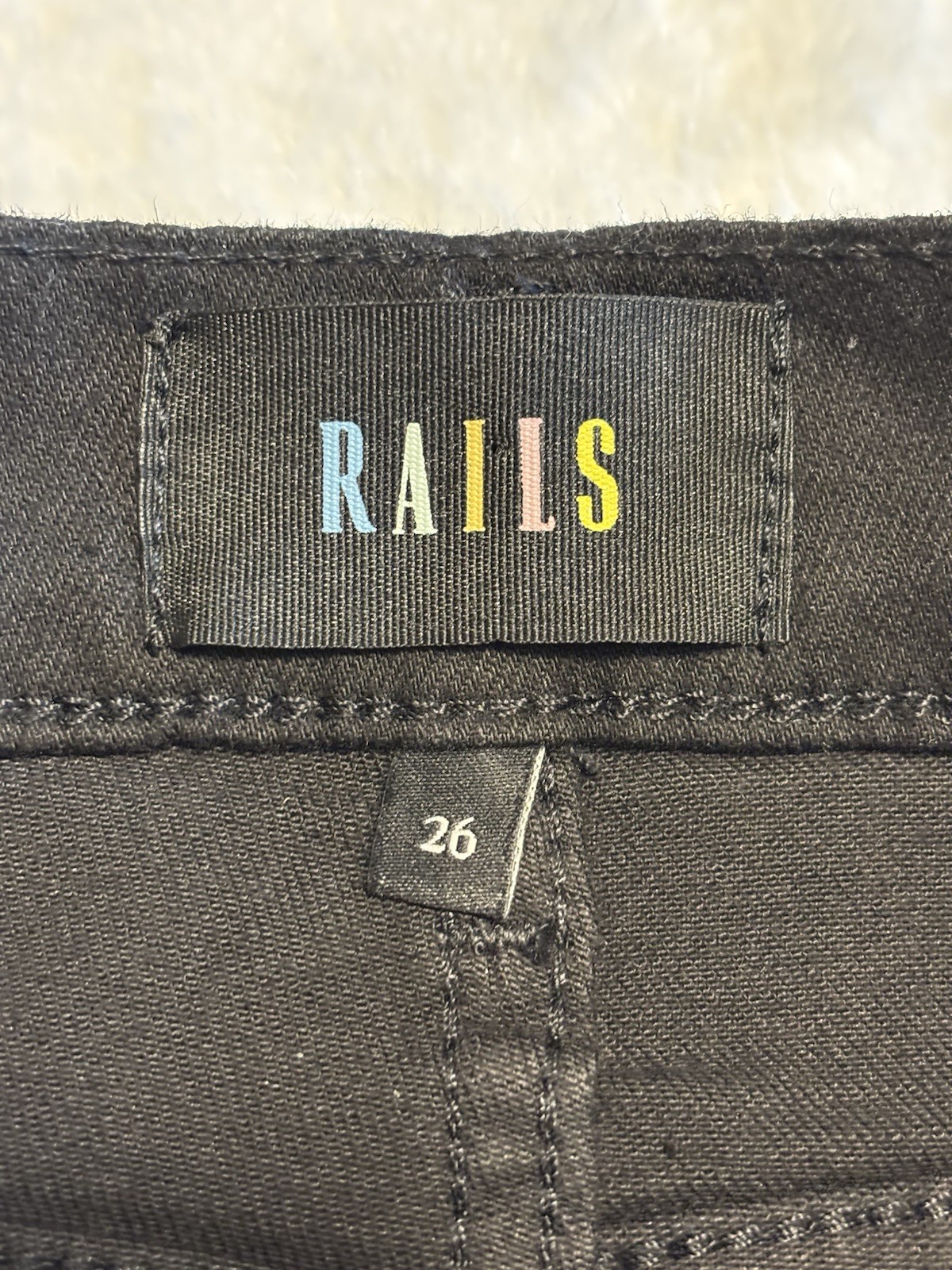 Rails Coated Denim Button Front Midi Skirt Black Leather Look High Waist Size 26