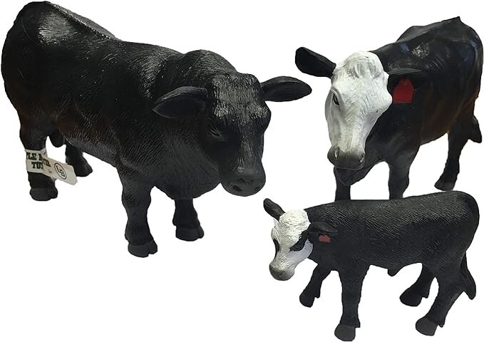 Little Buster Black Angus Bull, White Faced Cow, and Black Baldy Calf Set