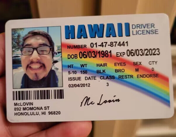 🌈🤓 McLovin ID CARD Movie Superbad Mc Lovin with "HOLOGRAM" 🌈🤓