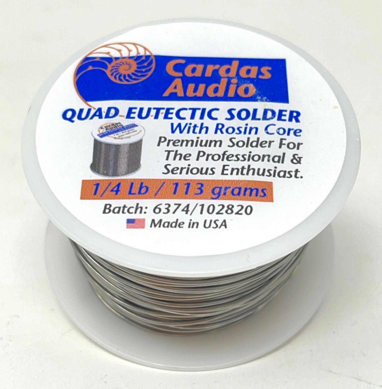 CARDAS AUDIO QUAD EUTECTIC SILVER SOLDER Wire Roll W/Rosin Flux 110Gm 1/4 Lb