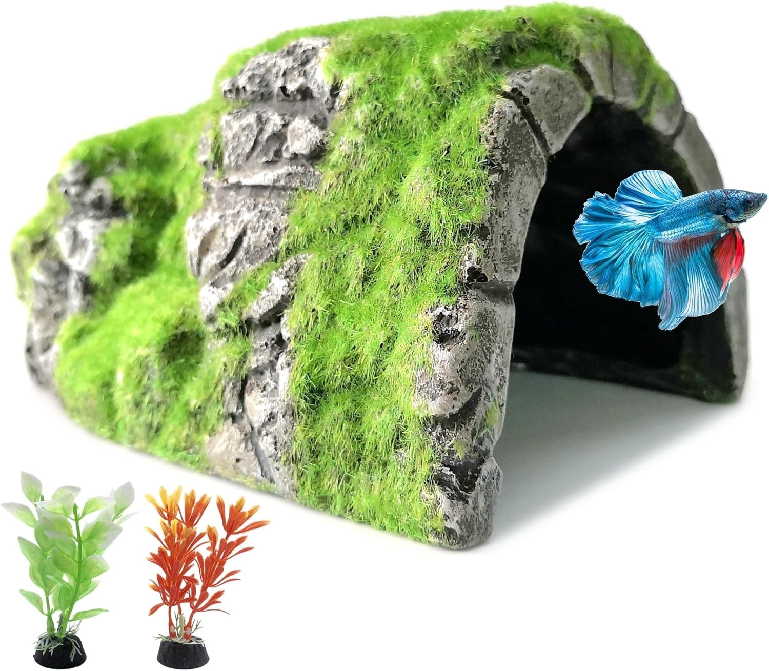 Eco-Friendly Betta Cave Fish Hideout with Lifelike Moss – Perfect for Breeding