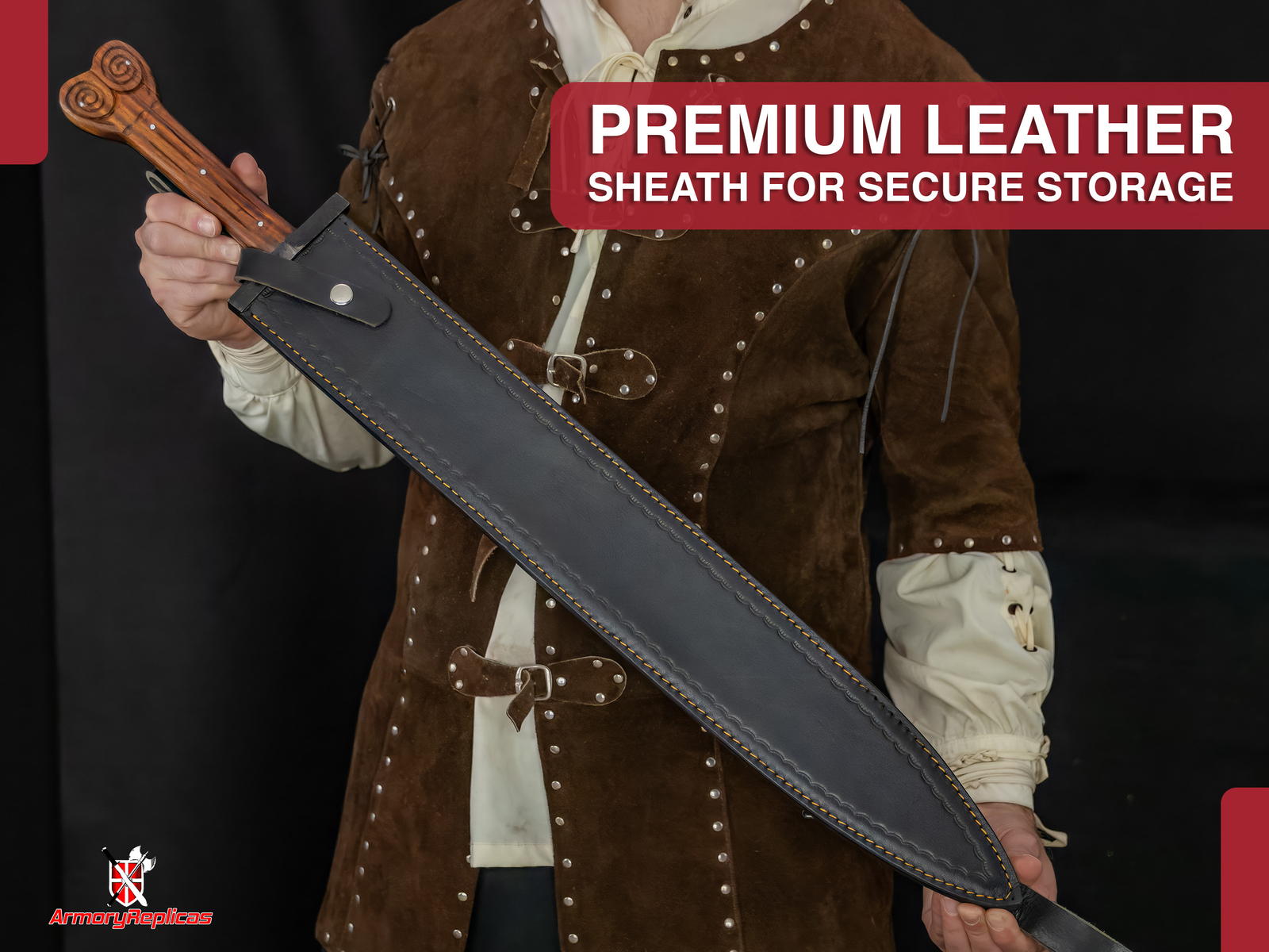 Authentic Greek Xiphos Sword Full Tang with Leather Sheath, for Collectors