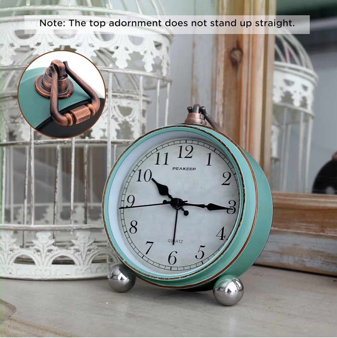 Peakeep 4” Small Battery Operated Antique Retro Analog Alarm Clock for Room Deco