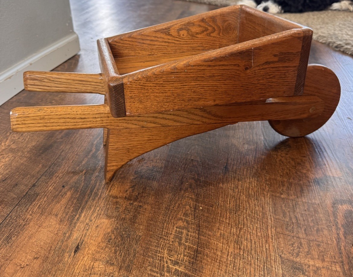 Handmade Solid Wood Wheelbarrow Plant Holder Rustic Vintage Garden Decor 25+ Yrs