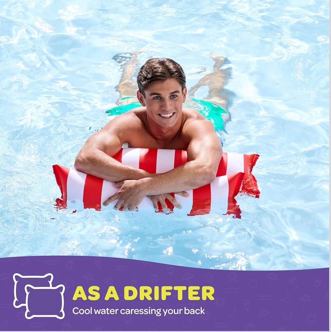 2 Pack Multi-Purpose Inflatable Hammock Pool Floats Adults Red Blue 44in X 26in