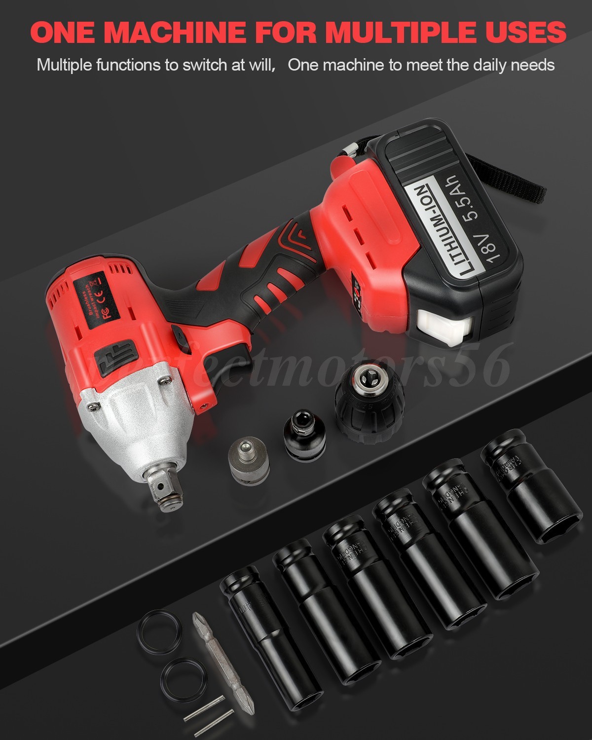 Electric Impact Wrench 1000Nm High Torque Impact Gun 1/2" Cordless Impact Wrench