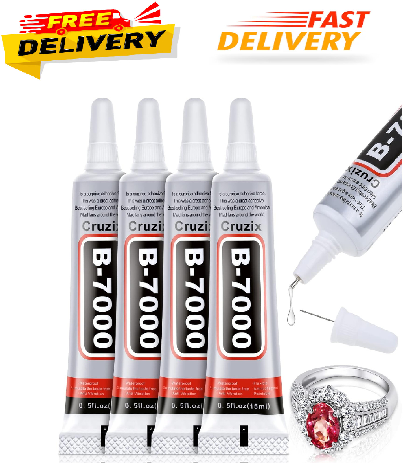 B-7000 Glue Clear for Rhinestone Crafts, Jewelry and Bead 4x15 ML/ 0.5 oz