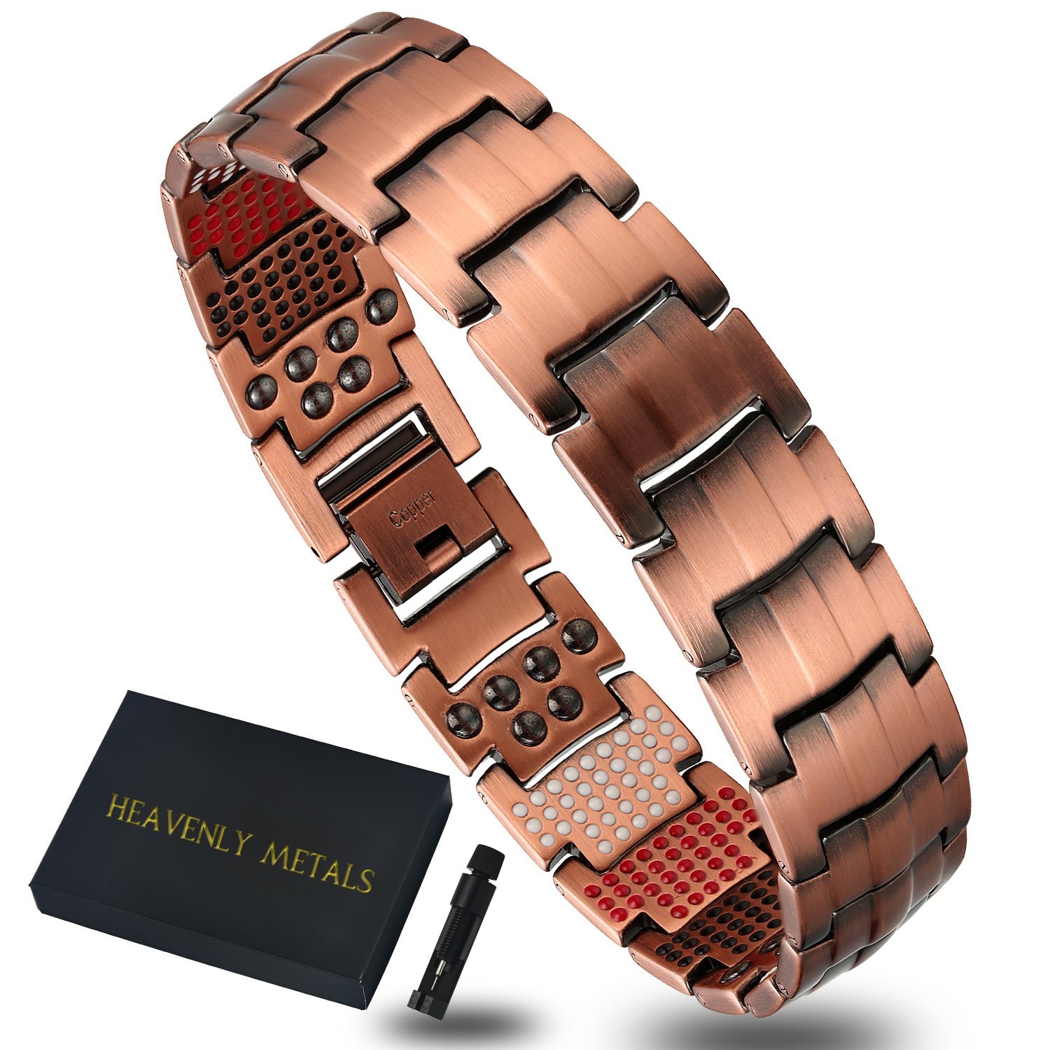 Men’s Copper Magnetic Bracelet – Hematite, Germanium, FIR, Adjustable