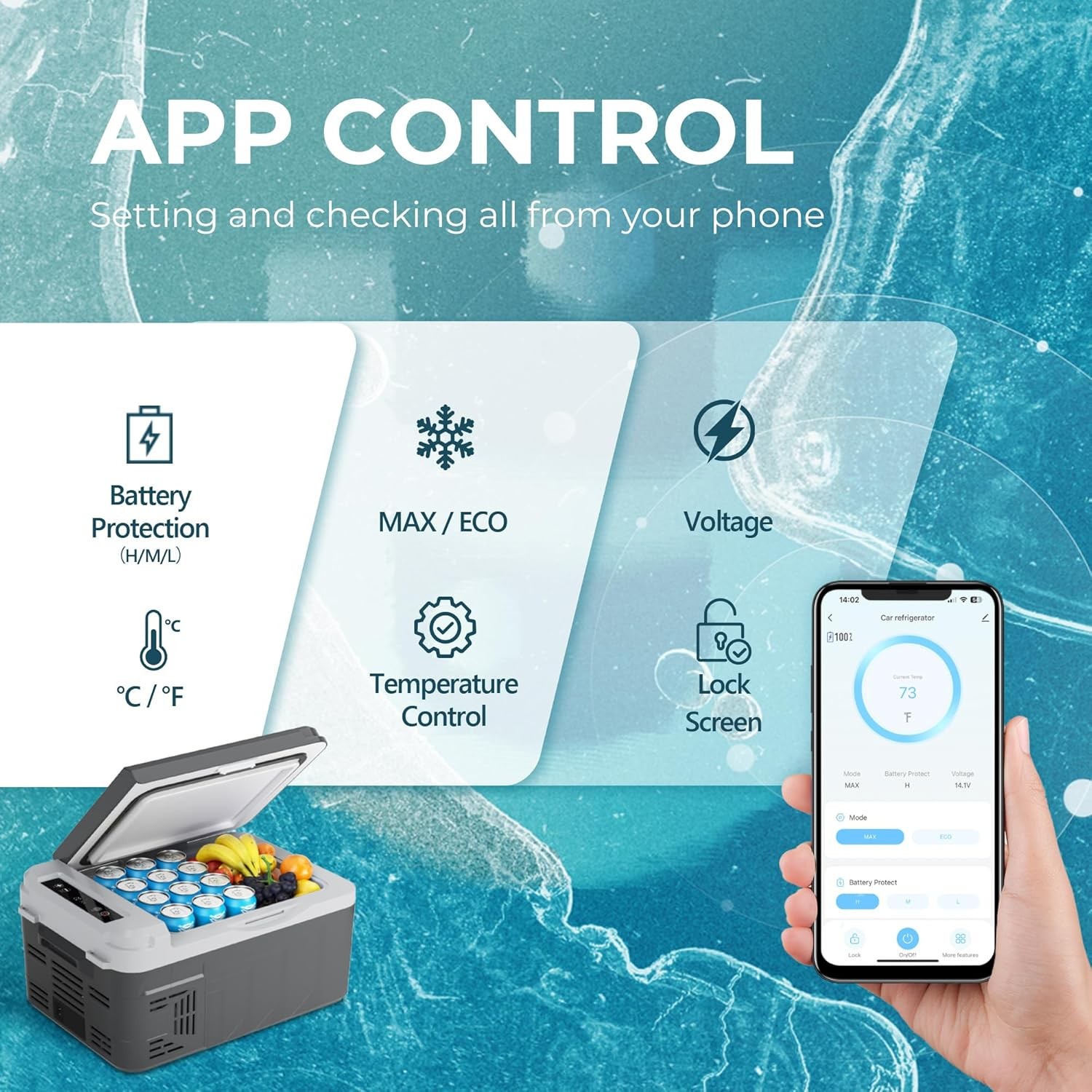 12V Car Refrigerator Freezer Portable Compressor Cooler APP Control for Camping