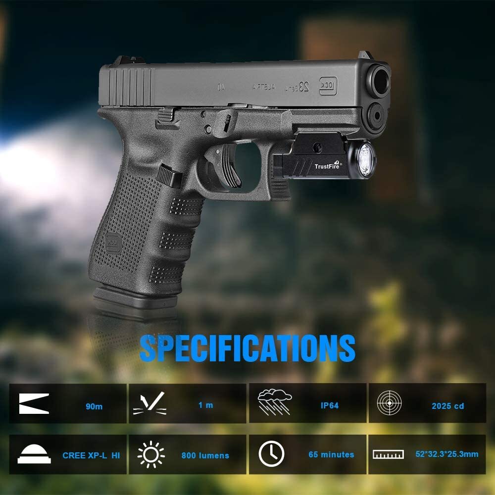 Trustfire Compact Tactical Handgun Mounted Pistol Light Glock Gun LED Flashlight