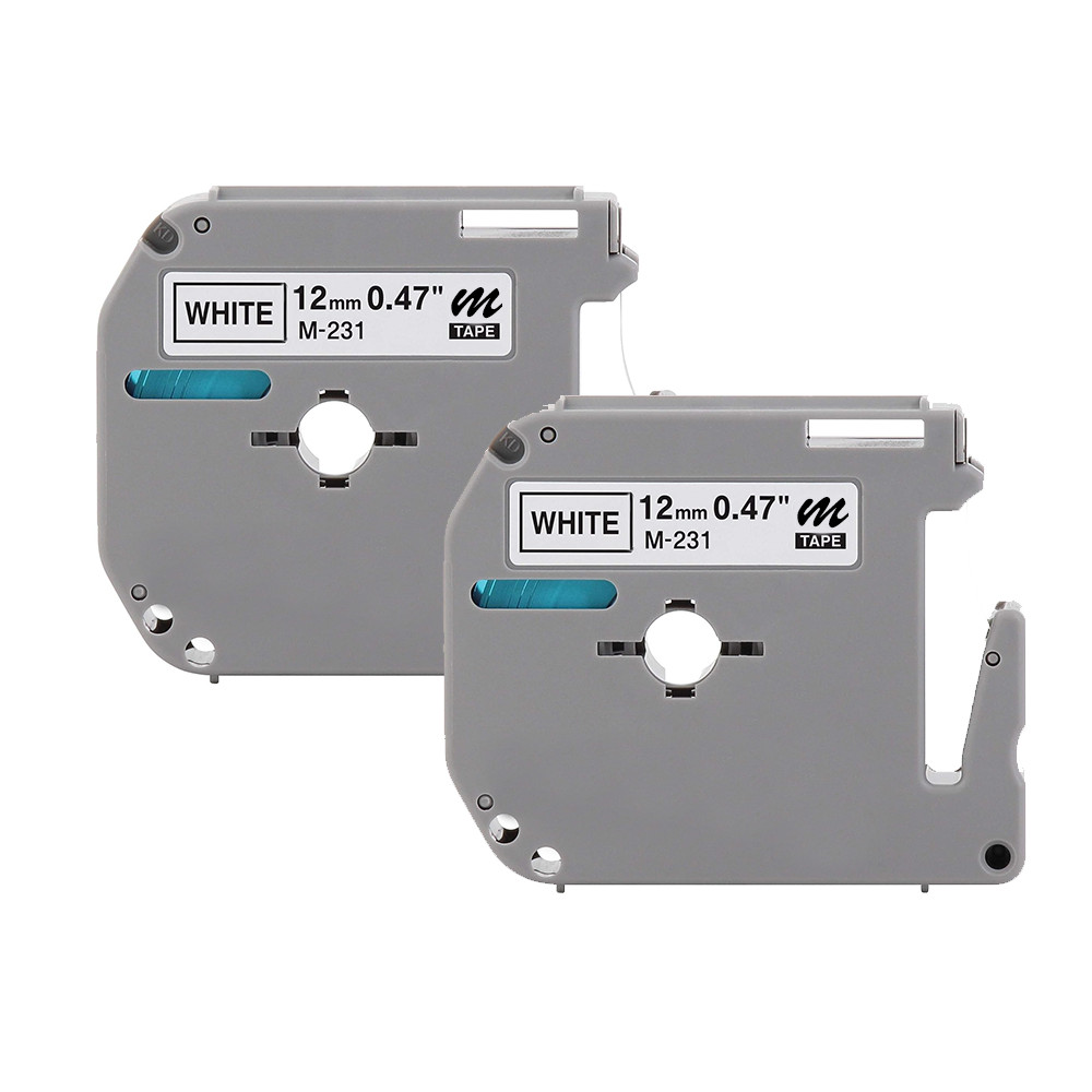 2 Pack Brother P-Touch M-Tape Tape 1/2 inch BLACK on WHITE for Label Maker M231