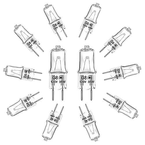 G8 Halogen Light Bulbs 35W 120V T4 JCD Type G8 Base 2 Pin Xenon 35W-12 Pack