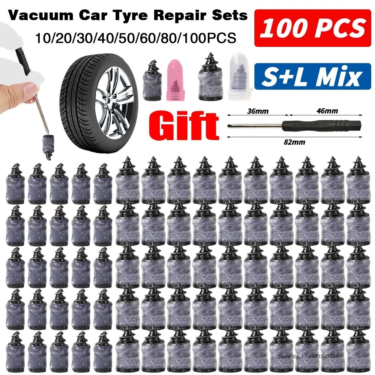 10-100Pcs Tire Repair Rubber Nails Tire Puncture Repair ScrewsKit w/ Screwdriver