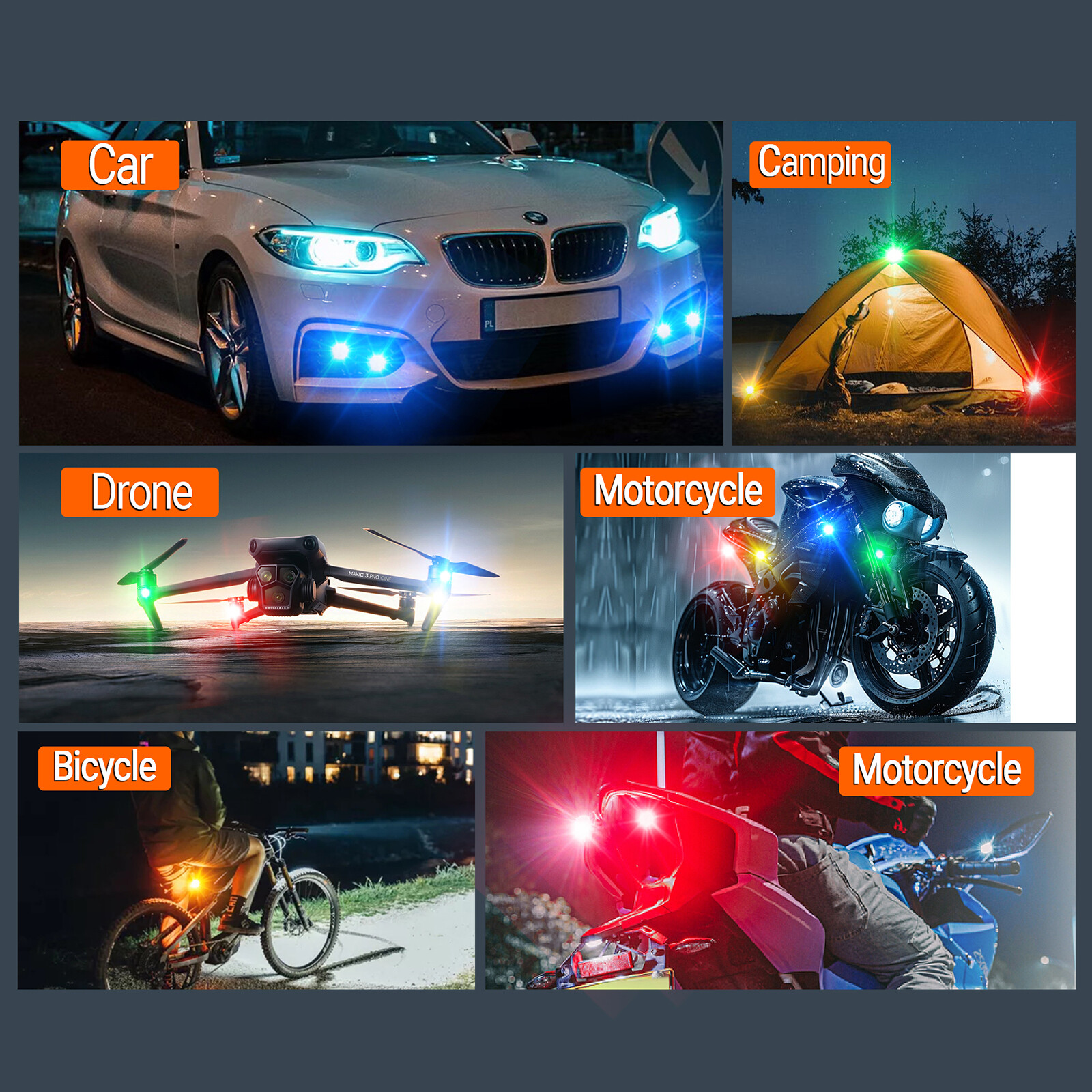 12PCS Wireless LED Strobe Lights 8 Colors USB Rechargeable Anti-Collision Lamps