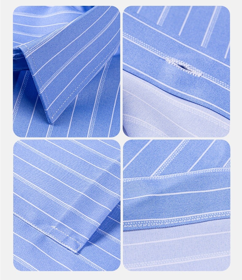 Mens Dress Shirts Formal Business Long Sleeves Striped Elastic Non Iron Shirts